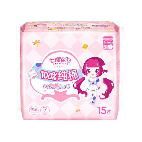 京东超市七度空间（SPACE7） 少女超薄纯棉 加量日用卫生巾245mm*15片