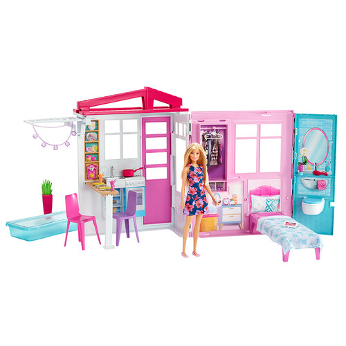京东超市芭比 Barbie 女孩玩具 畅销爆款新品 芭比娃娃之新闪亮度假屋  FXG55