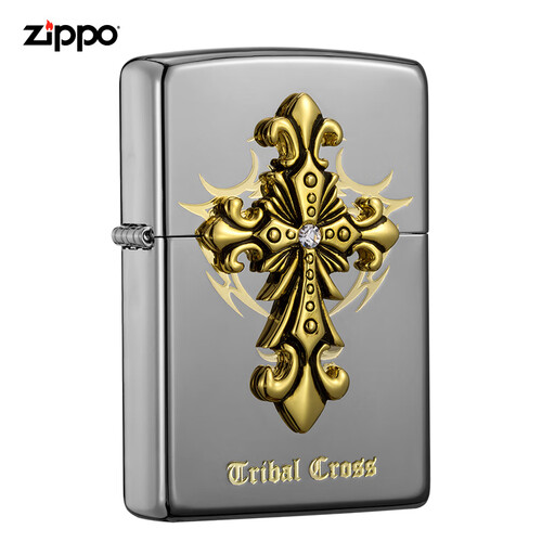 之宝(Zippo)打火机 白色部落十字架 黑冰填充徽章ZBT-1-34a 煤油防风火机