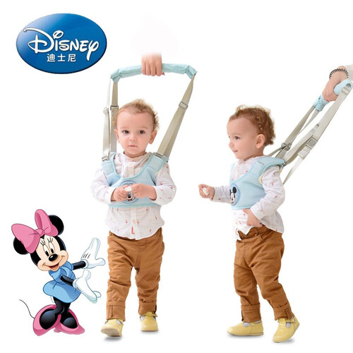 迪士尼婴儿学步带学走路防勒四季通用背带儿童小孩宝宝防摔牵引绳学行带提篮式春夏秋冬透气款 可调节 米奇蓝B2款