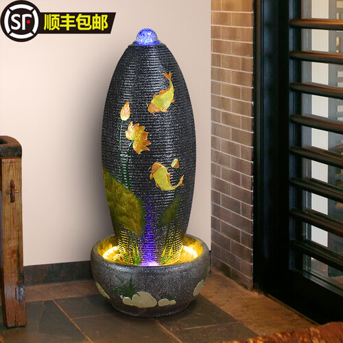 品牌 假山喷泉流水摆件客厅家居风水轮落地搬家礼物招财水景树脂工艺品电视柜玄关办公室酒店前台大件摆设 7819-S（33*33*80CM）
