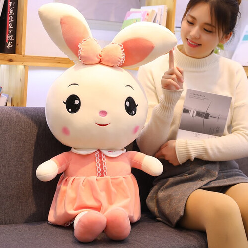 若兮 毛绒玩具兔子公仔可爱布娃娃抱枕靠垫靠枕生日礼物送女生女友老婆毛绒礼品送女孩子儿童玩偶 粉色兔子90CM