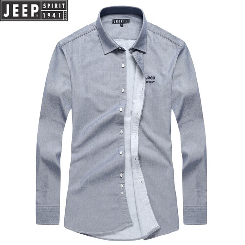 吉普JEEP长袖衬衫男 2019秋季新品男士休闲时尚简约全棉纯色衬衣 商务韩版衬衫 灰色 L