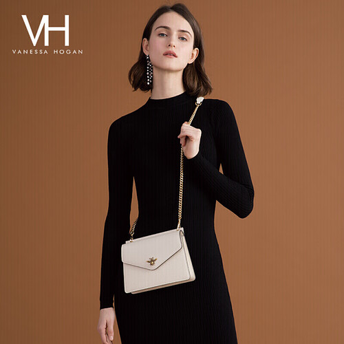 VH女包斜挎包轻奢ck包蜜蜂链条包纯色复古奢侈品梯形单肩包时尚休闲小方包 1901110OWH 米白