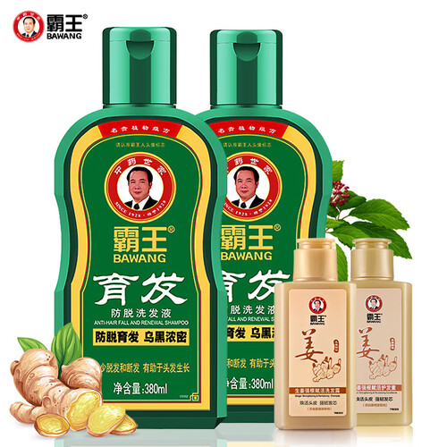 京东超市霸王防脱发洗发水生发套装育发防脱洗发液380ml*2+生姜洗发露80ml+护发素80ml（增发密发控油 男士女士）