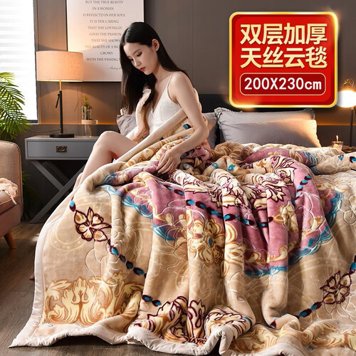 绚圣家纺 拉舍尔毛毯冬季加厚双层天丝云毯保暖垫床毯子小被子午睡婚庆大红床上用品 天丝云毯-古琪 200x230cm重5.6斤