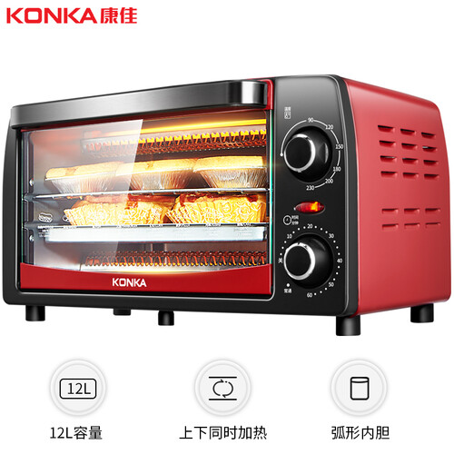 京东超市康佳（KONKA）电烤箱小型家用电器多功能12L迷你烘焙机小烤箱家庭用烤炉家电 KAO-1208