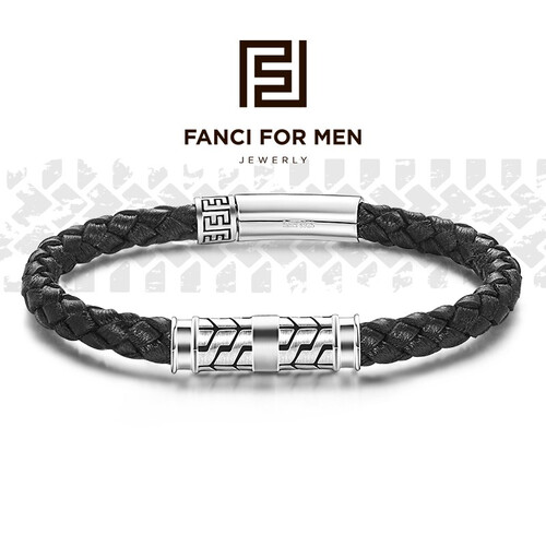 范琦（Fanci）男士银手链男款编织情侣手绳 转运珠学生手镯银饰送男友【远方】 绳长19cm卡槽扣