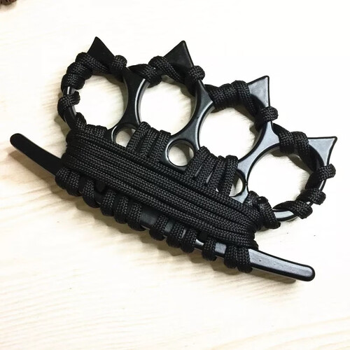 防身指虎四指扣戒指拳刺户外拳套防身工具女子自卫防狼神器用品 龙须升级黑色绑绳