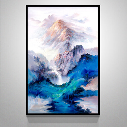 纳兰容若 新中式客厅装饰画 玄关手绘油画 餐厅卧室墙壁画山水挂壁画高端公司酒店礼品 聚福山（黑框） 装裱50*80cm