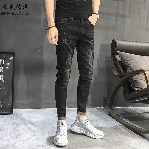 杰克传洋 牛仔裤男修身秋季潮牌男士休闲直筒弹力小脚裤子韩版潮流休闲长裤男 090 28