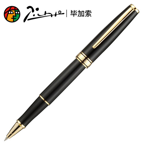毕加索（pimio）签字笔宝珠笔男女士商务办公金属杆学生用0.5mm走珠笔礼盒装何塞系列722亮黑金夹