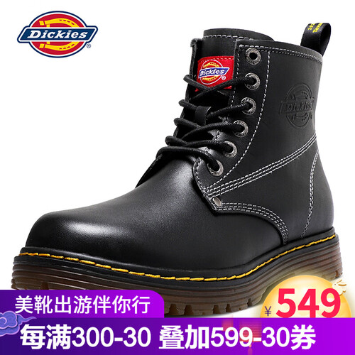 Dickies男鞋高帮男靴马丁靴真皮情侣工装靴防水雪地靴子男 黑色男靴（棉布内里） 41