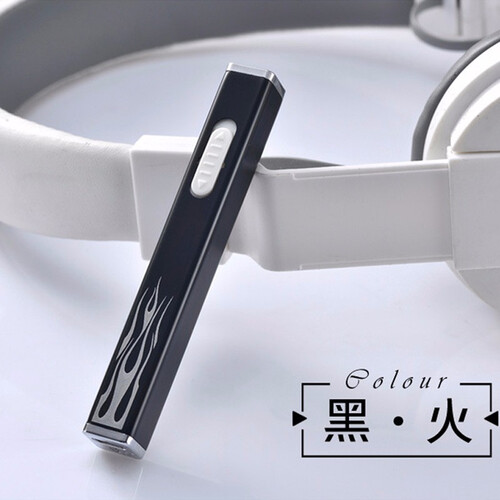 打火机充电便携式迷你款精致小巧长条USB充电打火机 黑色火焰 1个
