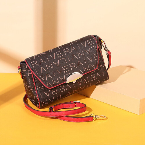LANVERA朗薇女包2019春夏新款百搭韩版单肩包翻盖印花女手提包撞色欧美复古斜挎包妈妈包女包包 红色 单肩/斜跨