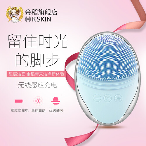 金稻洁面仪女 超声波按摩仪脸部电动硅胶洗脸仪美容仪毛孔清洁器 KD308C蓝色不带彩光