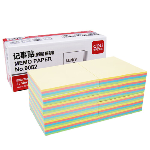 得力（deli）12本彩色便利贴粘性便签纸 76*76mm备忘留言纸/记事贴/N次贴9082