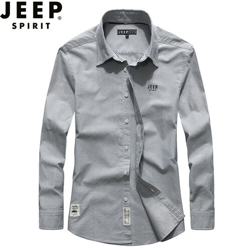 JEEP吉普2019新品长袖衬衫男纯棉男士衬衣简约秋装休闲男装商务纯色外套免烫 灰色 XL
