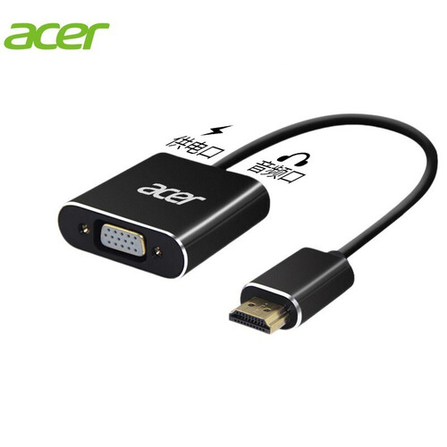 宏碁（acer）HDMI转VGA线转换器 带音频供电接口高清视频转接头 电脑电视投影仪显示器 （HY21-HV   黑色）