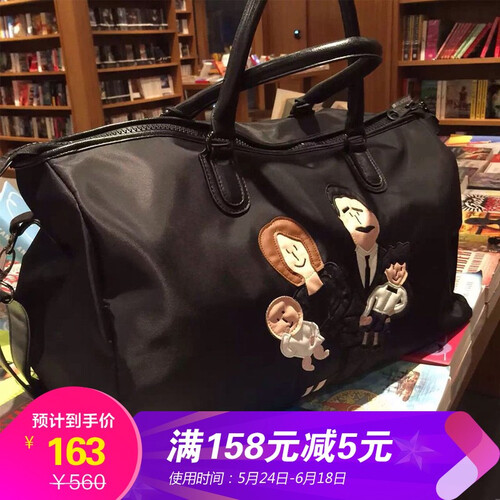 BVIP手提旅行包女香港潮牌黑手党登机出差旅行袋防水健身包轻便大容量短途行李包男士 大号帆布黑色带鞋位（适合4-7天出行）