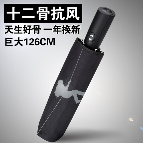 泽时雨十二骨雨伞1.26米超大全自动双层男士雨伞10骨加固双人折叠太阳伞黑胶伞女士大定做雨伞 十二骨抗风126CM-黑胶防雨防晒