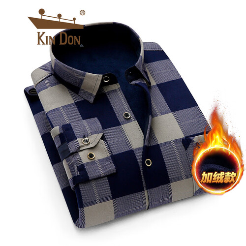 金盾 KIN DON 衬衫男士 2019秋冬新品男装青年商务休闲修身翻领加绒长袖衬衫打底衫 CS 103-1 XL