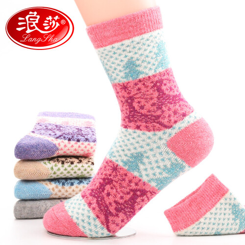 京东超市浪莎羊毛袜女士秋冬加厚保暖舒适中筒毛圈袜子兔羊毛袜5双