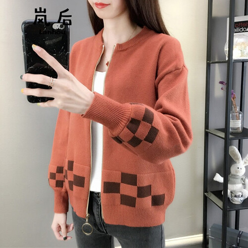 岚后毛衣外套女2019秋冬季韩版新款新品针织衫女开衫短外套宽松长袖学生女装 砖红色 S