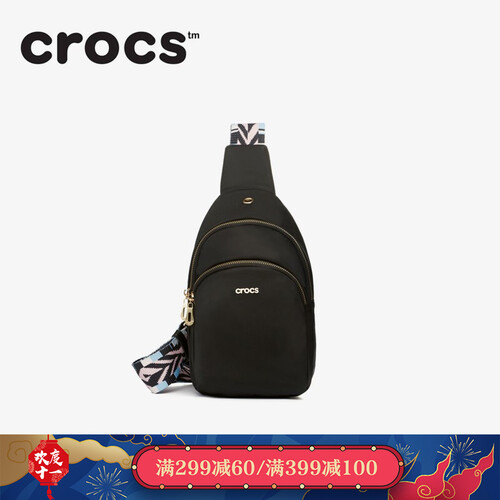 美国品牌 Crocs卡骆驰 胸包女 2019秋冬新款休闲宽肩带斜挎包女 尼龙运动单肩包时尚潮流小包包 黑色
