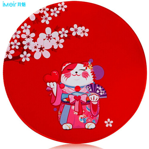 玲魅 创意鼠标垫小号 可爱个性小清新办公鼠标垫 防滑锁边可水洗圆形游戏鼠标垫 招财猫
