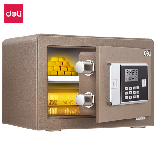得力(deli)保险柜 高25cm家用办公电子密码小型保险箱 可入墙入柜 金衣卫33034
