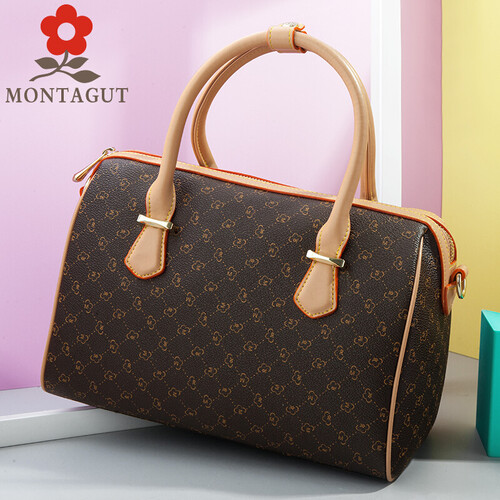 梦特娇 MONTAGUT 女包手提包时尚单肩斜跨包大容量波士顿包 R2212606141  啡色