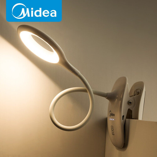 京东超市美的（midea）台灯护眼灯夹子灯学生宿舍阅读床头灯充电台灯书桌小台灯小夜灯 充电夹子灯典雅白【三档调光电量显示 】