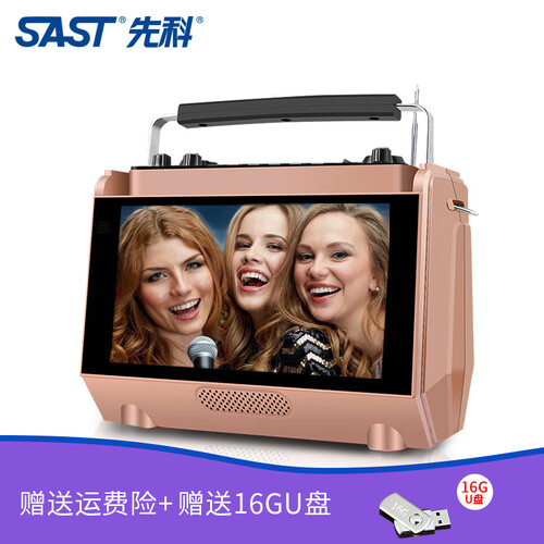先科（SAST） 便携式移动音箱带话筒广场舞音响带显示屏播放器户外手提大功率老年跳舞视频机 7英寸金色【单咪】