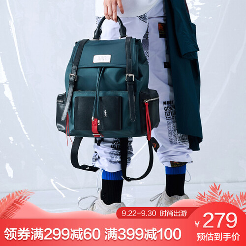 OMTO 潮牌原创双肩包女包时尚大容量旅行包多功能休闲帆布背包女828018128墨绿色