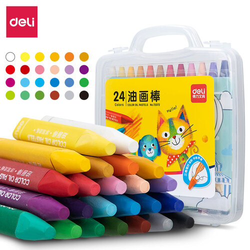 得力(deli)24色学生六角杆丝滑油画棒 儿童蜡笔绘画笔(内赠5张填色卡)72072