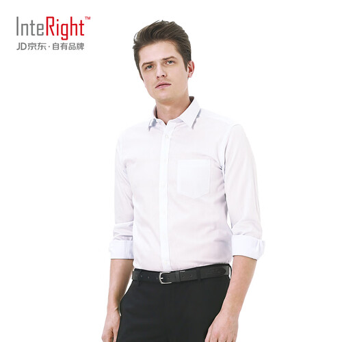 INTERIGHT 衬衫男 超细纤维 免熨烫 商务男款 长袖衬衫 白色 41码