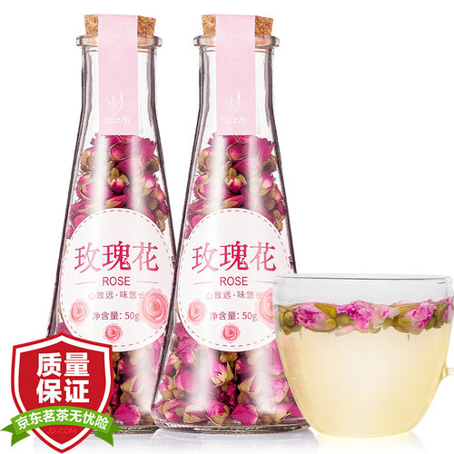 京东超市忆江南 茶叶花草茶 玫瑰花茶 平阴重瓣红玫瑰干花泡水 100g
