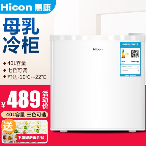 惠康（HICON）小冰箱冷冻母乳 急冻小冰柜迷你家用 单门小型冷冻单温柜 全冷冻母乳冰柜 冰柜40L-经典白