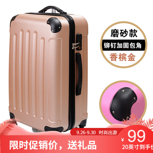 广璐迪拉杆箱万向轮行李箱女男旅行箱子24英寸登机箱20英寸22英寸密码箱皮箱 香槟金 磨砂新款 20英寸 登机款 终身保修