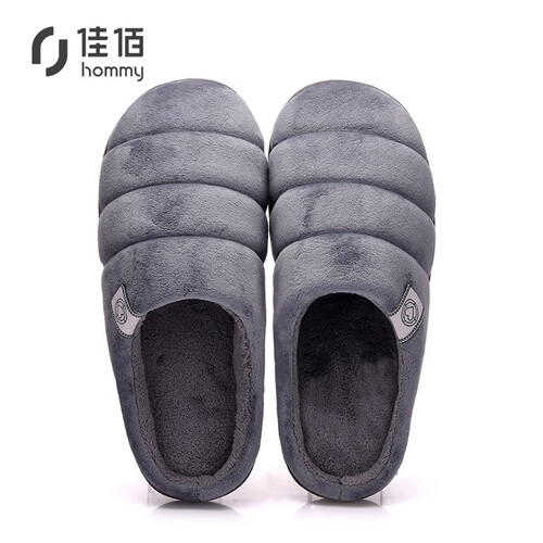 Hommy 经典毛绒系列 简约舒适保暖棉拖鞋男款 灰色42-43 HM8017