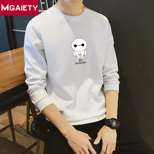 Mgaiety潮牌 长袖t恤男2019秋季新款T恤男装青年圆领打底衫韩版宽松学生卫衣体恤潮流上衣服 白色 XL