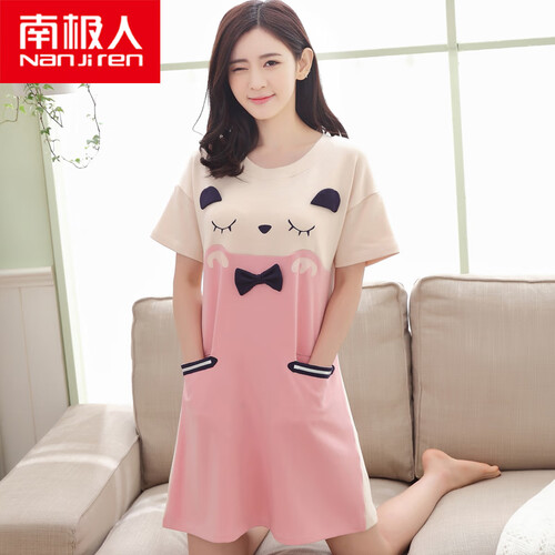 南极人2019秋季棉质睡衣女睡裙女夏季韩版纯棉短袖少女睡衣甜美可爱卡通家居服连衣裙 抖音同款 NJR-A3023 M【纯棉 品质保障】