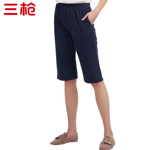 三枪 睡裤女2019春夏新品中裤空调裤睡衣家居服纯棉吸汗贴身舒适女士裤子 藏青 2XL