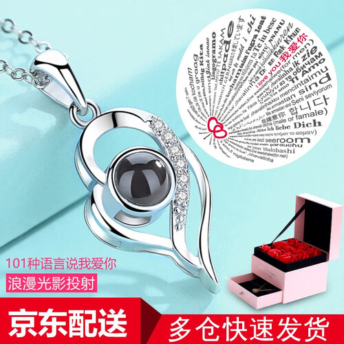 【纳米微雕】七夕情人节礼物送女友生日礼物女生女孩女朋友创意项链礼品结婚送老婆玫瑰花永生花七夕节礼盒 【许你今生 银色】各种语言我爱你