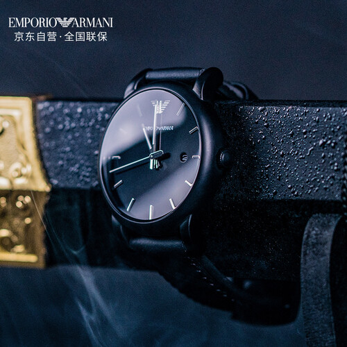 阿玛尼(Emporio Armani) 手表 男士2019年新品黑武士 休闲皮带时尚欧美简约大气黑盘石英腕表AR1973