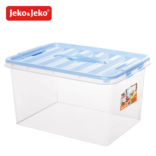Jeko&jeko特大号塑料透明储物箱儿童玩具整理箱衣服被子收纳箱零食储物盒储蓄箱子周转箱 【40*29*21cm】16L蓝色