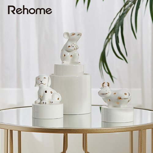 Rehome 汽车客厅摆件 萌宠十二生肖摆件陶瓷工艺品生日礼物 美克美家 萌宠生肖虎摆件-白色