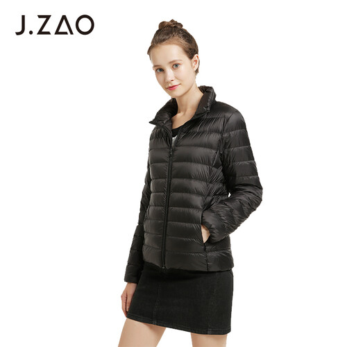 京东京造 J.ZAO 女士轻薄羽绒服 便携羽绒服 轻薄短款白鹅绒上装外套羽绒服 黑色 L