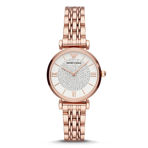 阿玛尼（ Emporio Armani）佟丽娅同款 19年新品满天星手表 女玫瑰金钢制表带镶钻石英女士腕表 AR11244